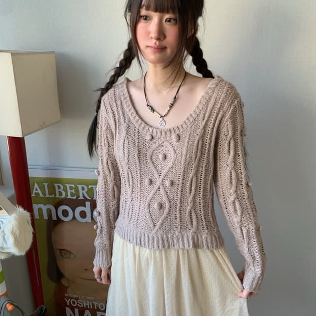 pompom.. lace knit dress