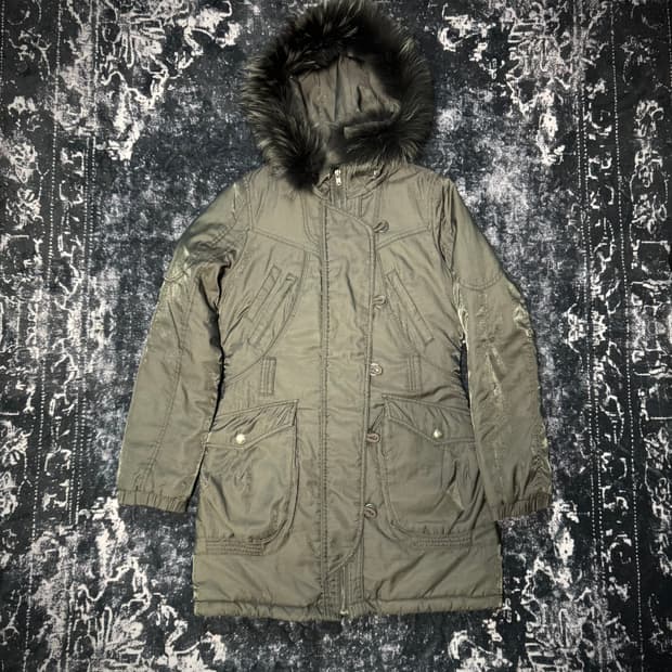 vintage charcoal fur long jacket