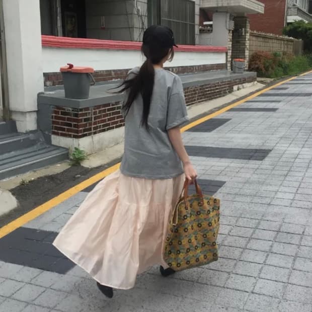 하우유 쉬폰 플레어 롱스커트 모리걸