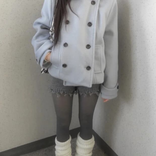 젤레나 더블 카라 울 하프 코트 스카이블루