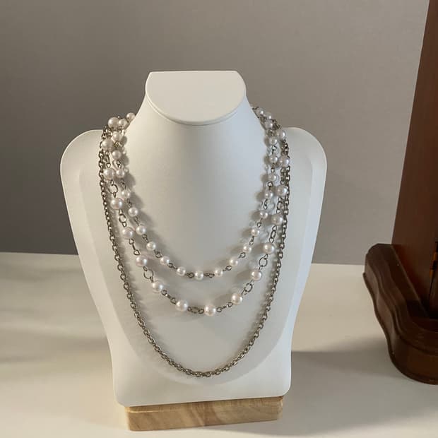 빈티지 진주구슬 체인 레이어드 목걸이