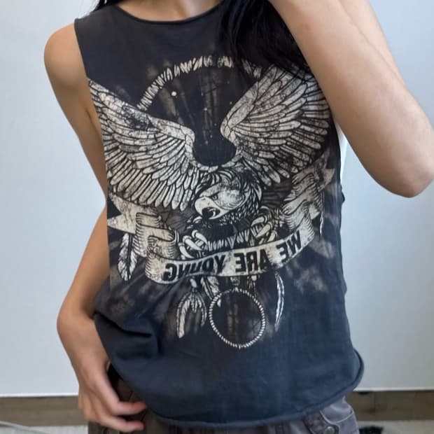 빈티지 y2k 백리스 슬리브리스 나시