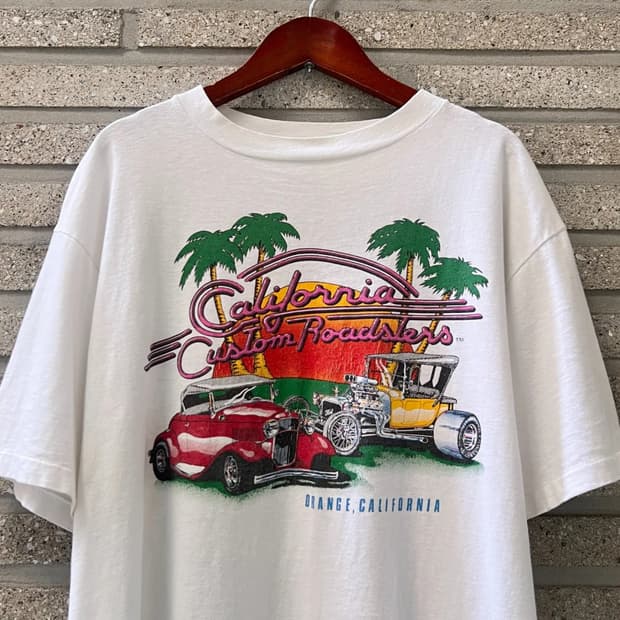 [L]90's 헤인즈 USA Made 올드카 프린팅 싱글스티치 티셔츠