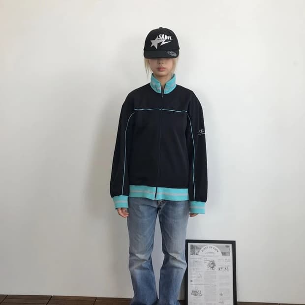 90's Champion Mint Trim Track Jacket