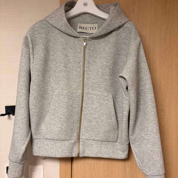 M) 렉토 로고 디테일 후드 집업 멜란지 그레이