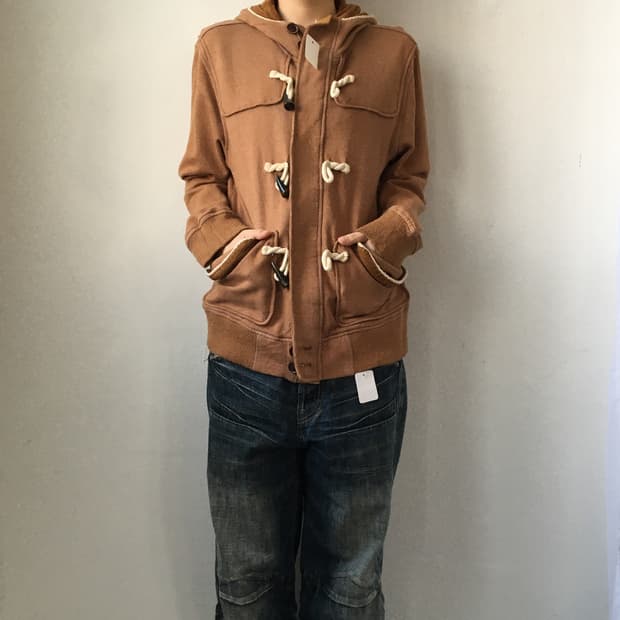 Duffle button high neck hood jacket