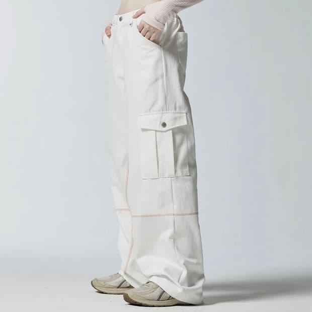 디어스토커 DENIM STITCH WIDE CARGO PANTS