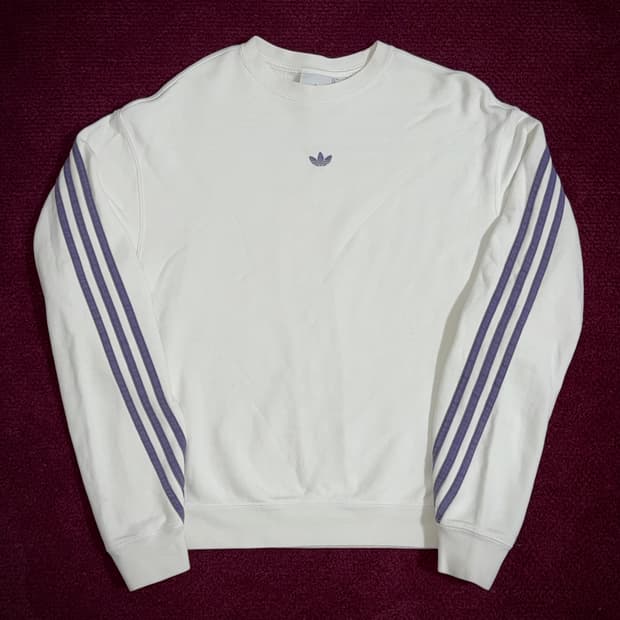 아디다스 화이트 퍼플 파이어버드 맨투맨 M