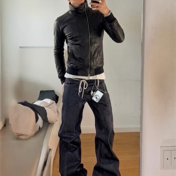 준 하시모토 사선 램스킨 레더 자켓