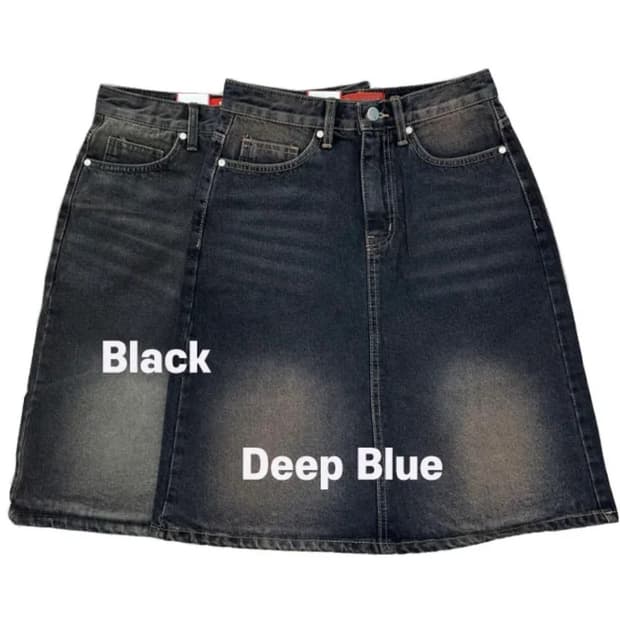 유니 미디 데님 샌드 워싱 스커트 Deep blue