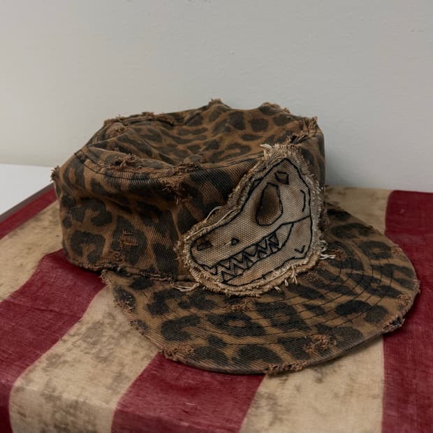 Distressed custom leopard pillbox CAP