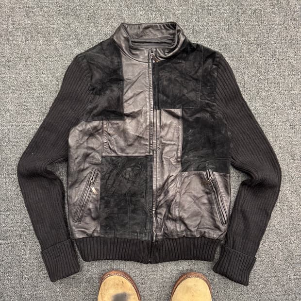 American vintage 여성 가죽 니트자켓