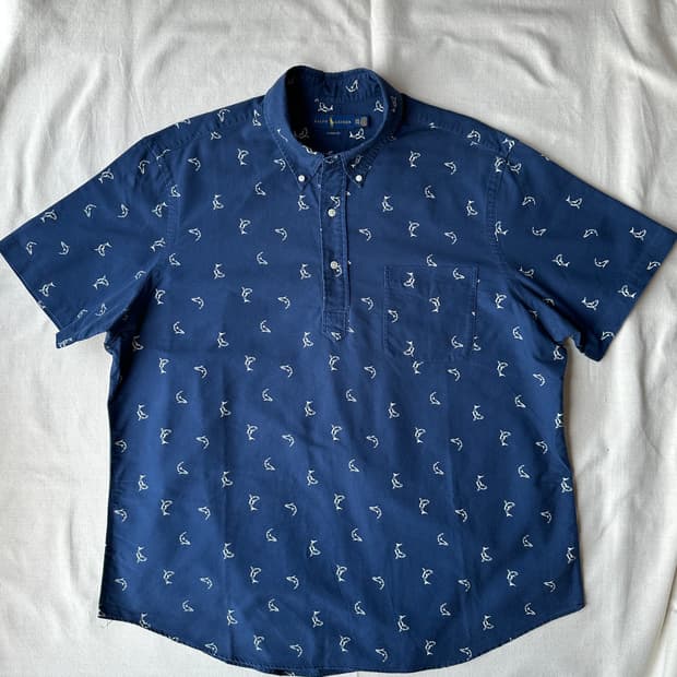 폴로 랄프로렌 돌고래 패턴 풀오버 반팔 셔츠 2XL