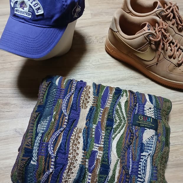 쿠지맛 케이블 울 니트 목도리 빈티지  머플러 길이 180