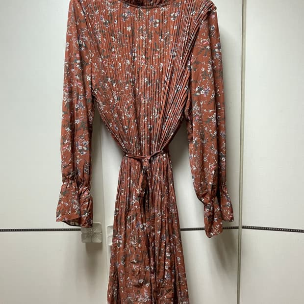 플라워 롱 플리츠 원피스