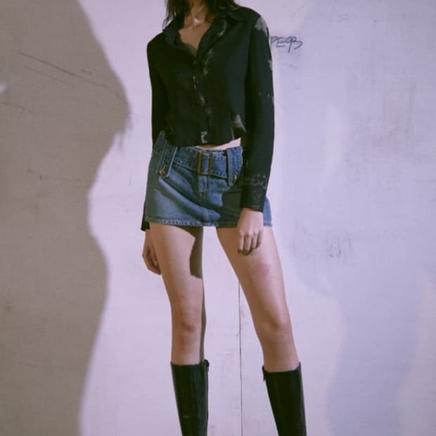 페인오어플레져 흑청 데님 스커트팬츠