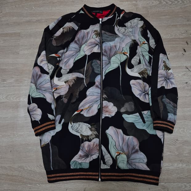자라 플라워 프린팅 누빔 안감 롱 져지 집업 자켓 L-XL