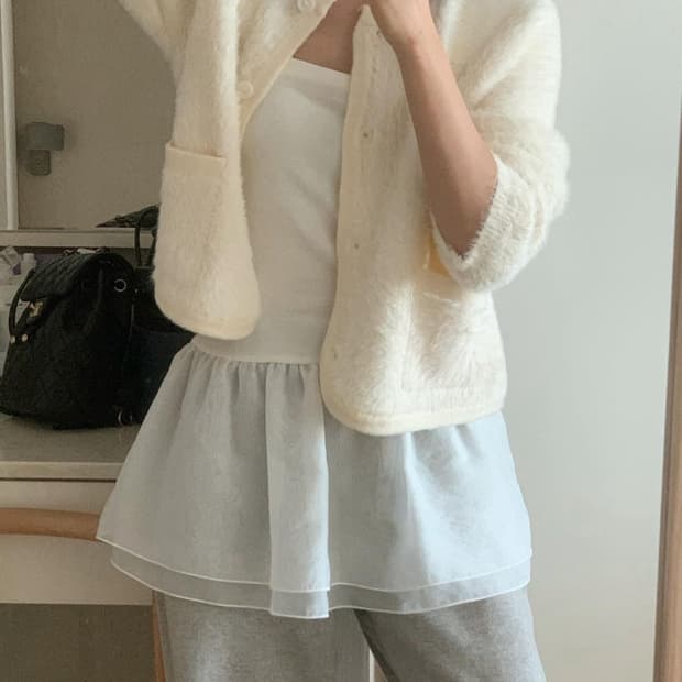 런던레이스 러플 쉬폰 탑