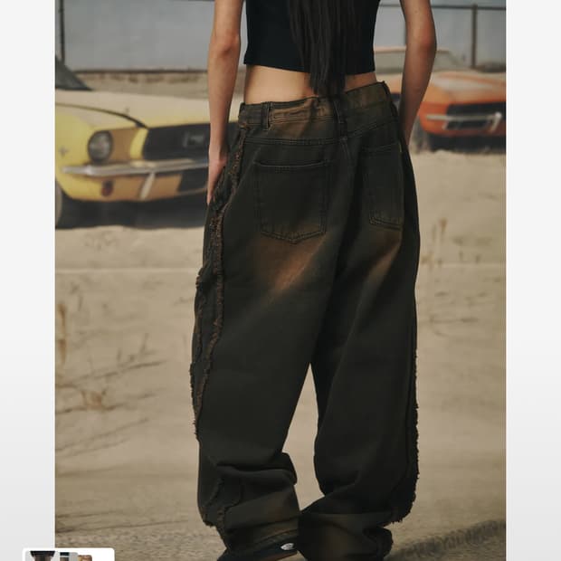 비에스래빗 와이드 데님 팬츠 빈티지 워싱