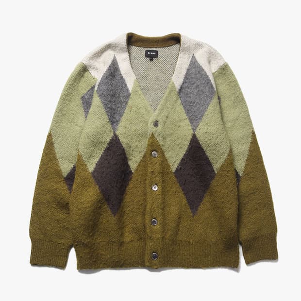 BEAMS - ARGYLE SHAGGY CARDIGAN