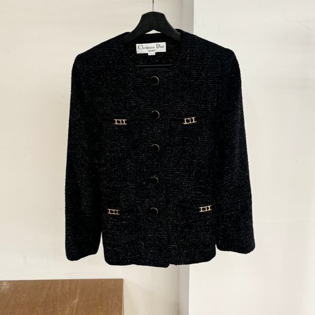 크리스찬 디올 블랙 트위드 금장 자켓