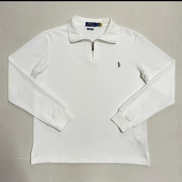 정품 폴로 랄프로렌 QR라벨 화이트 반집업 니트