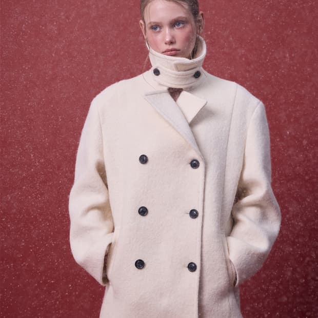 더오유 울 오버사이즈 하프 코트 바닐라