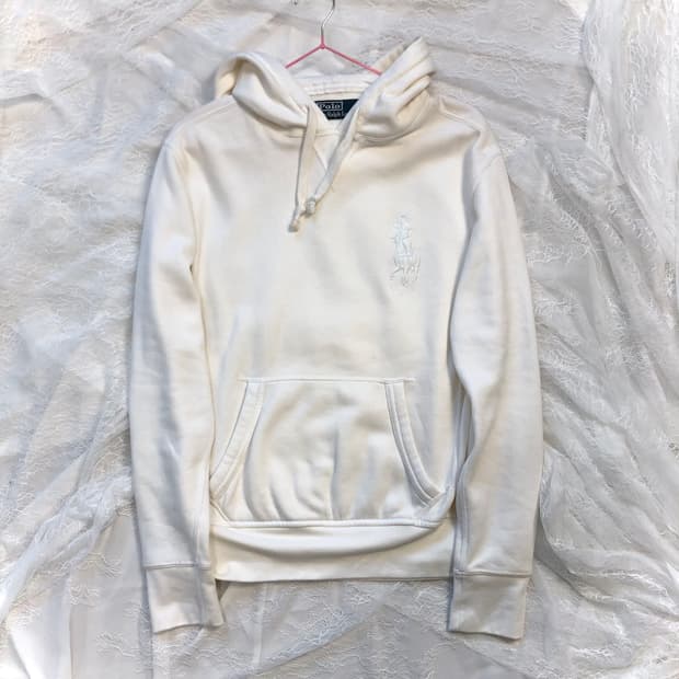 폴로 크림아이보리 정핏 빅로고 후디