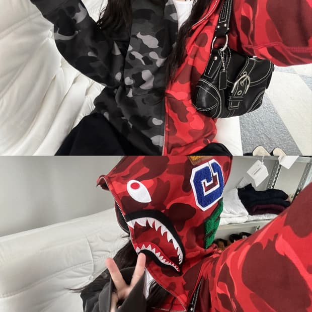 베이프 24FW 적계/흑계 아수라 카모 샤크 후드집업