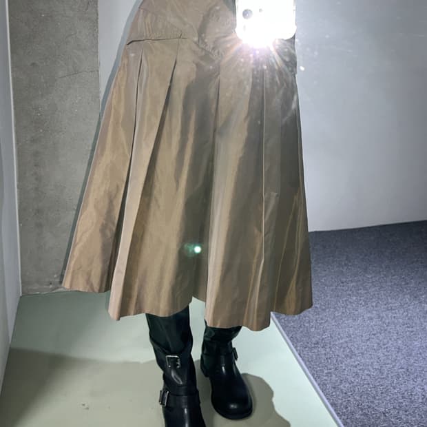 silky gold brown pleats skirt