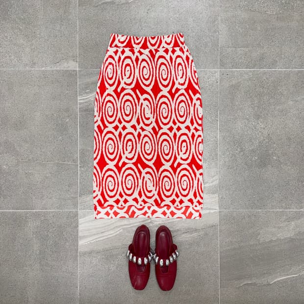 Orange red geometric stretch pleats sk