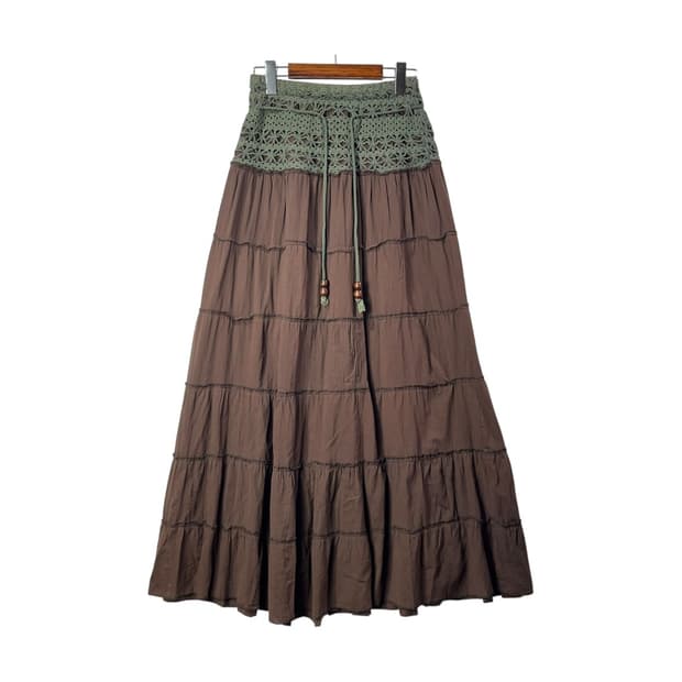 [JPN] 빈티지 초코나무숲 히피 캉캉 롱스커트
