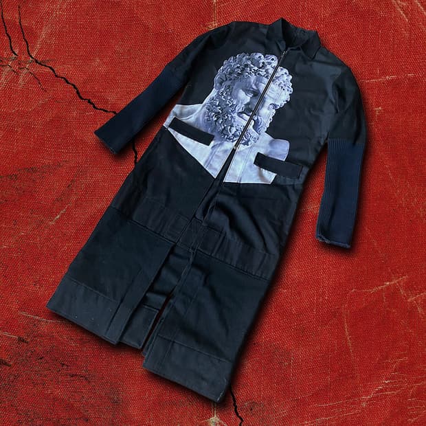 Japanese 90s 블랙 그리스 프린팅 슈퍼 롱 코트 105