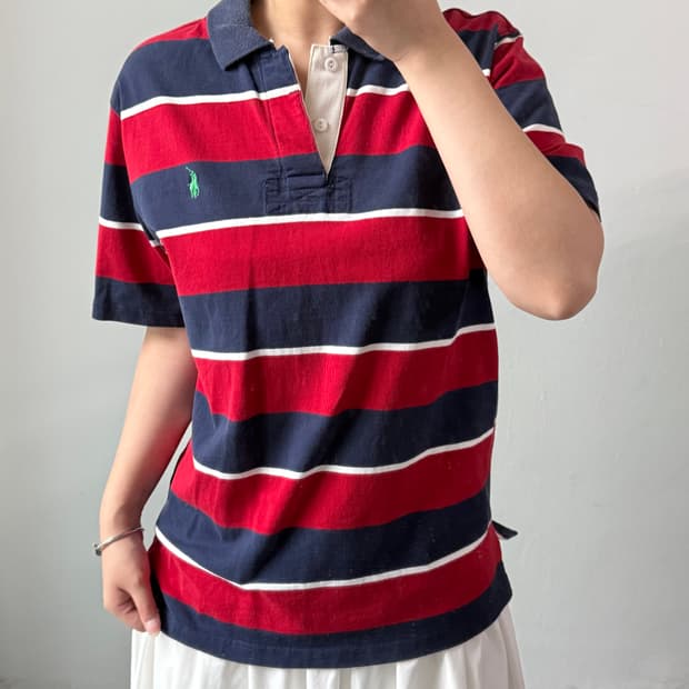 [L] 폴로 커스텀핏 스트라이프 카라반팔티
