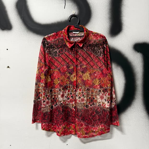 VTG 빈티지 오리엔탈 시스루 멀티 패턴 오간자 셔츠 블라우스