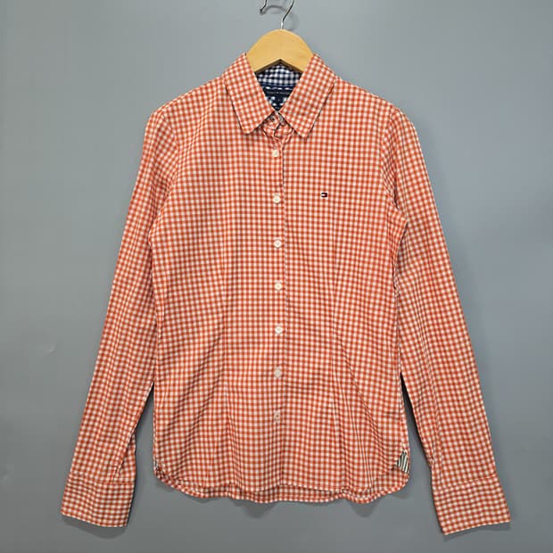 타미힐피거 깅엄 체크 셔츠 오렌지 85