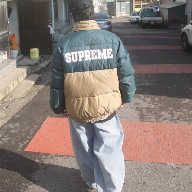 슈프림 14FW 리버시블 다운 푸퍼 패딩 L 