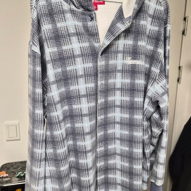 슈프림 체크 후드 셔츠 L 사이즈