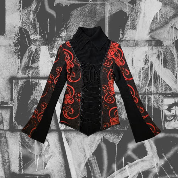 오즈온 고딕 레이스업 코르셋 벨슬리브 탑