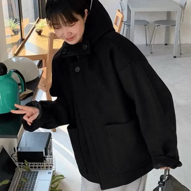 바온 누빔 울 오버 후드 코트