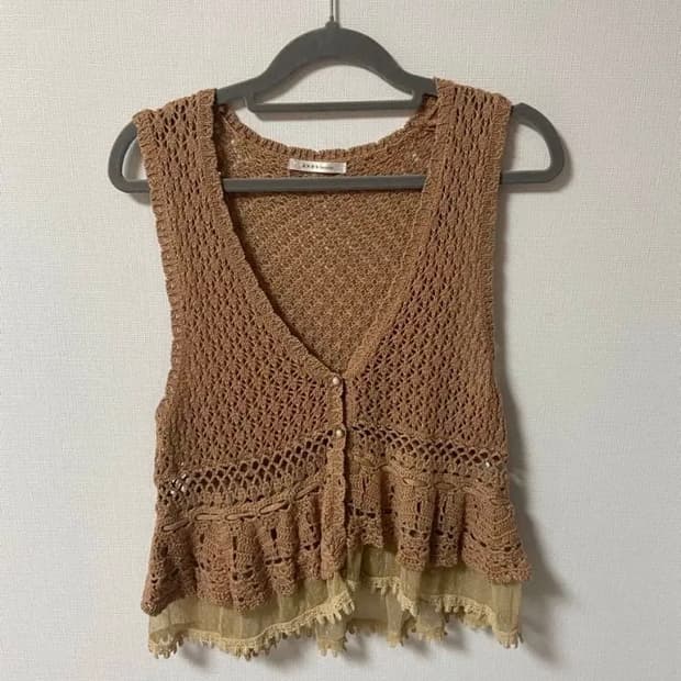 일본 빈티지 모리걸 레이스 민소매 가디건 조끼