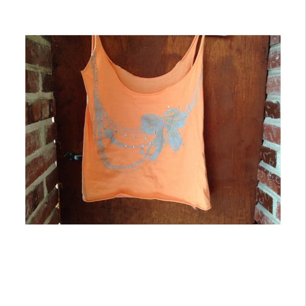 Y2K Neon Orange Ribbon Print Sleeveless