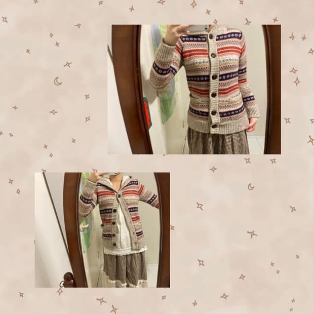 패턴 후드 양털 가디건