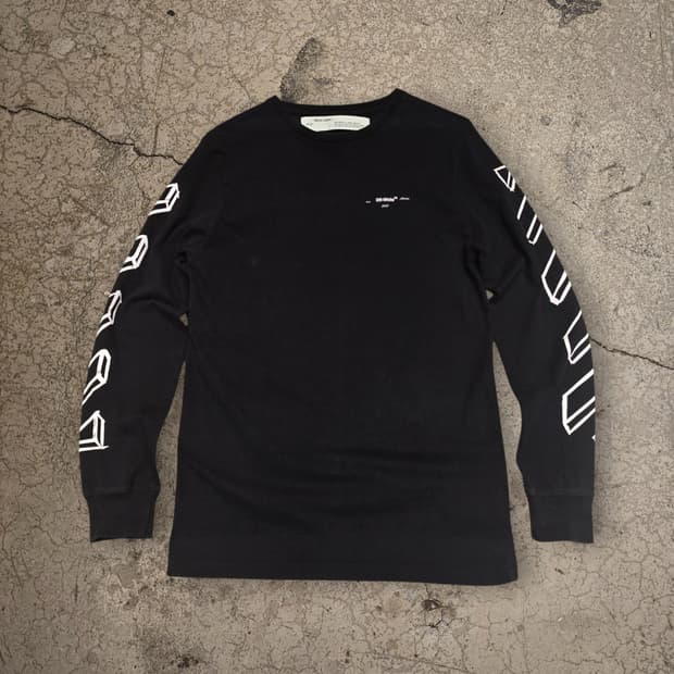 오프화이트 드로잉 스타일의 그래픽 긴팔 티셔츠