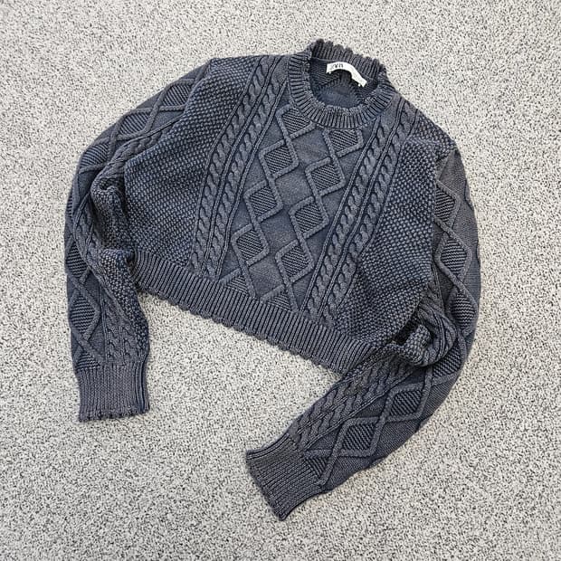 [M] 자라 여성 크롭 케이블 니트 티셔츠 0102YH1