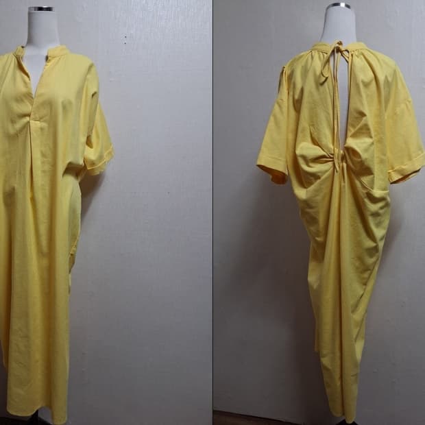 일본수입 옐로우 루즈핏 백오픈 스트링 롱원피스 표기 프리사이즈
