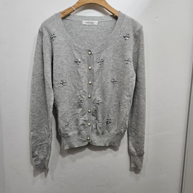 플라워 비즈 장식 니트 가디건 L