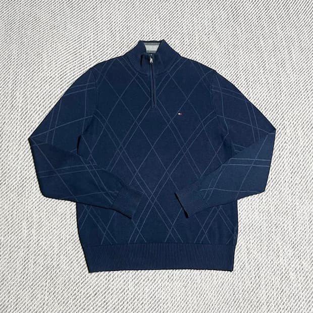 [L] Tommy 타미힐피거 네이비 클래식 반집업 코튼 니트