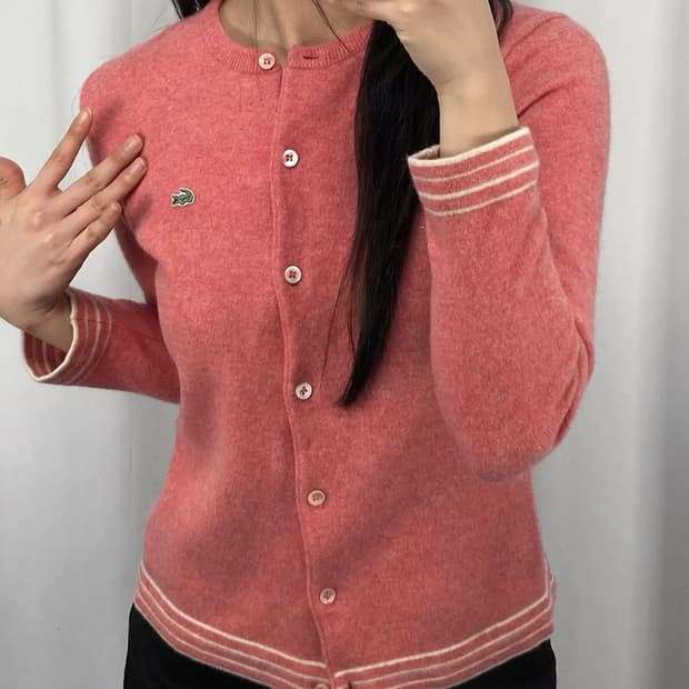 라코스테 핑크 울 가디건
