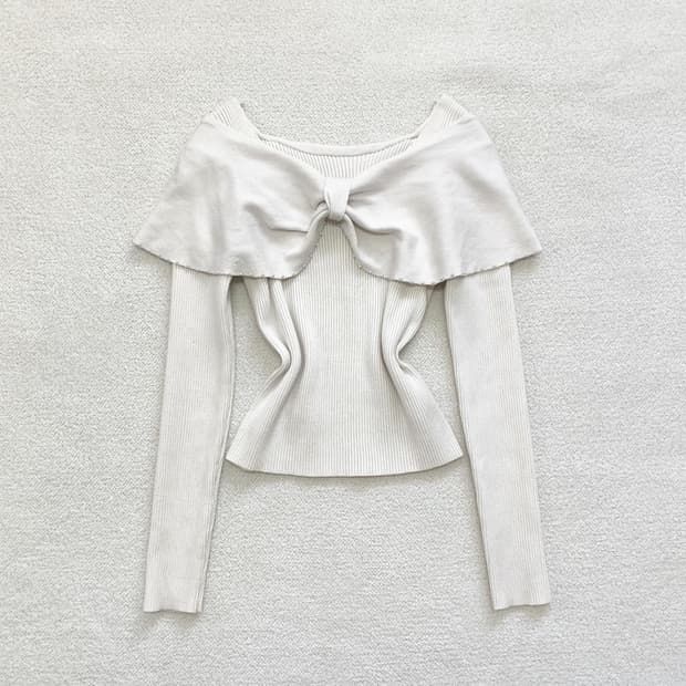 grl 뮤트크림 리본 오프숄더 니트